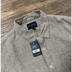 Lucky Brand Linen‎ Blend Button Front Shirt Men Size Medium Tan (703)